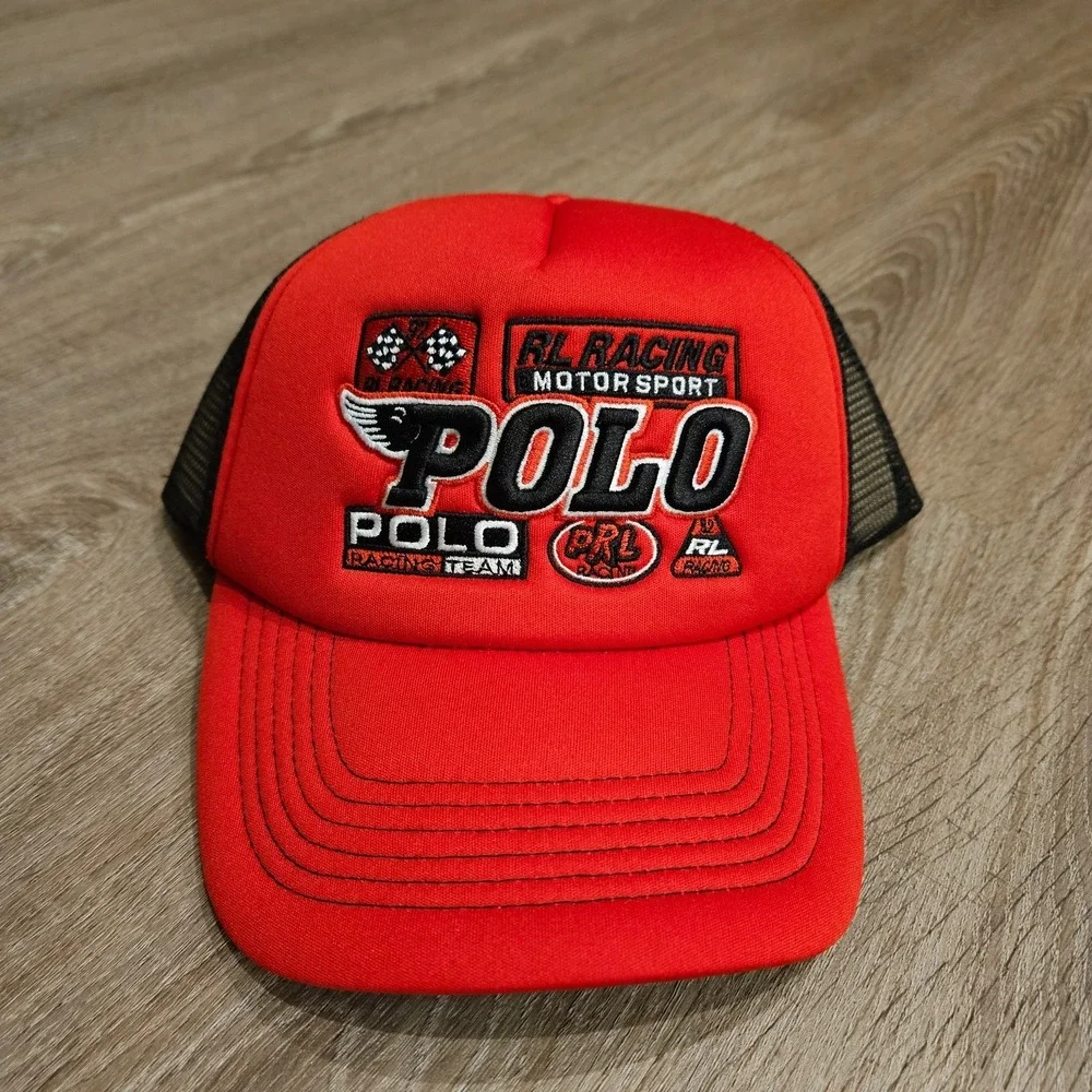 NWT Polo Ralph Lauren Polo Red Racing Trucker Hat Snapback RL Motorsport